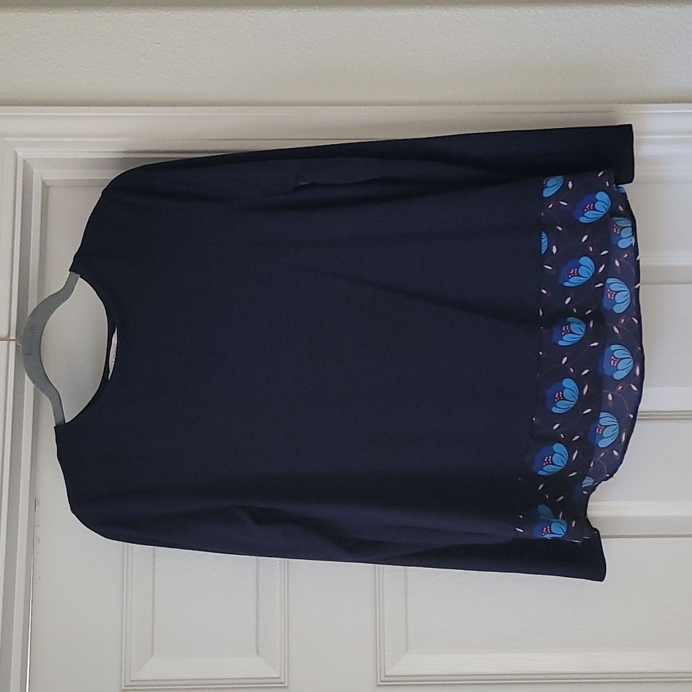 LOFT Navy Tulip-back Mixed Media Top - S